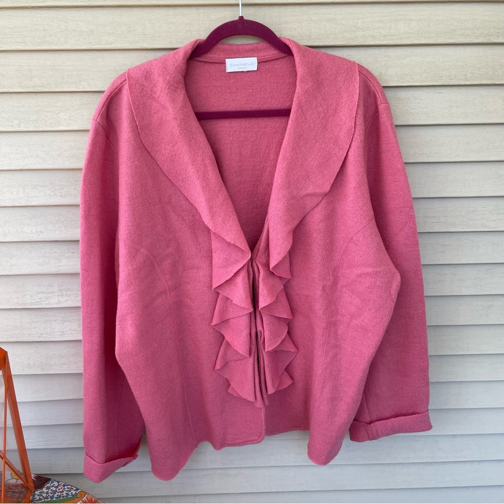 Charter Club Vibrant Pink Boiled Wool Sweater Jacket Size 3X